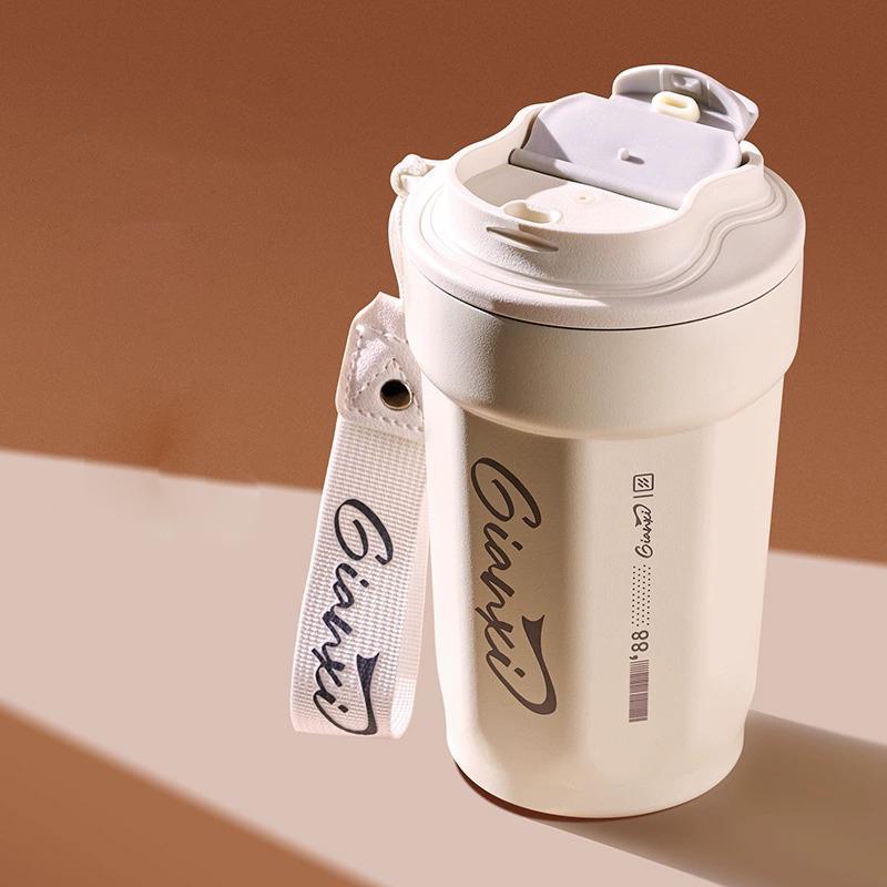 Coffee Thermos Cup with Handles Rope Stainless Steel Vacuum Flask Portable Thermal Insulation Cups Drinkware