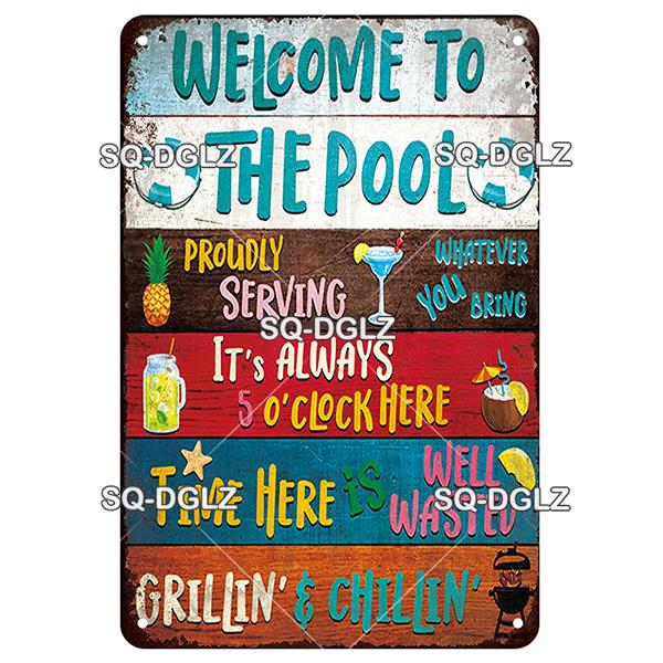 SQ-DGLZ Vintage Warning Pool Rules Metal Sign Plate Tin Sign Plate Home Bar Door Wall Decor Sticker Decoration Plaque Poster
