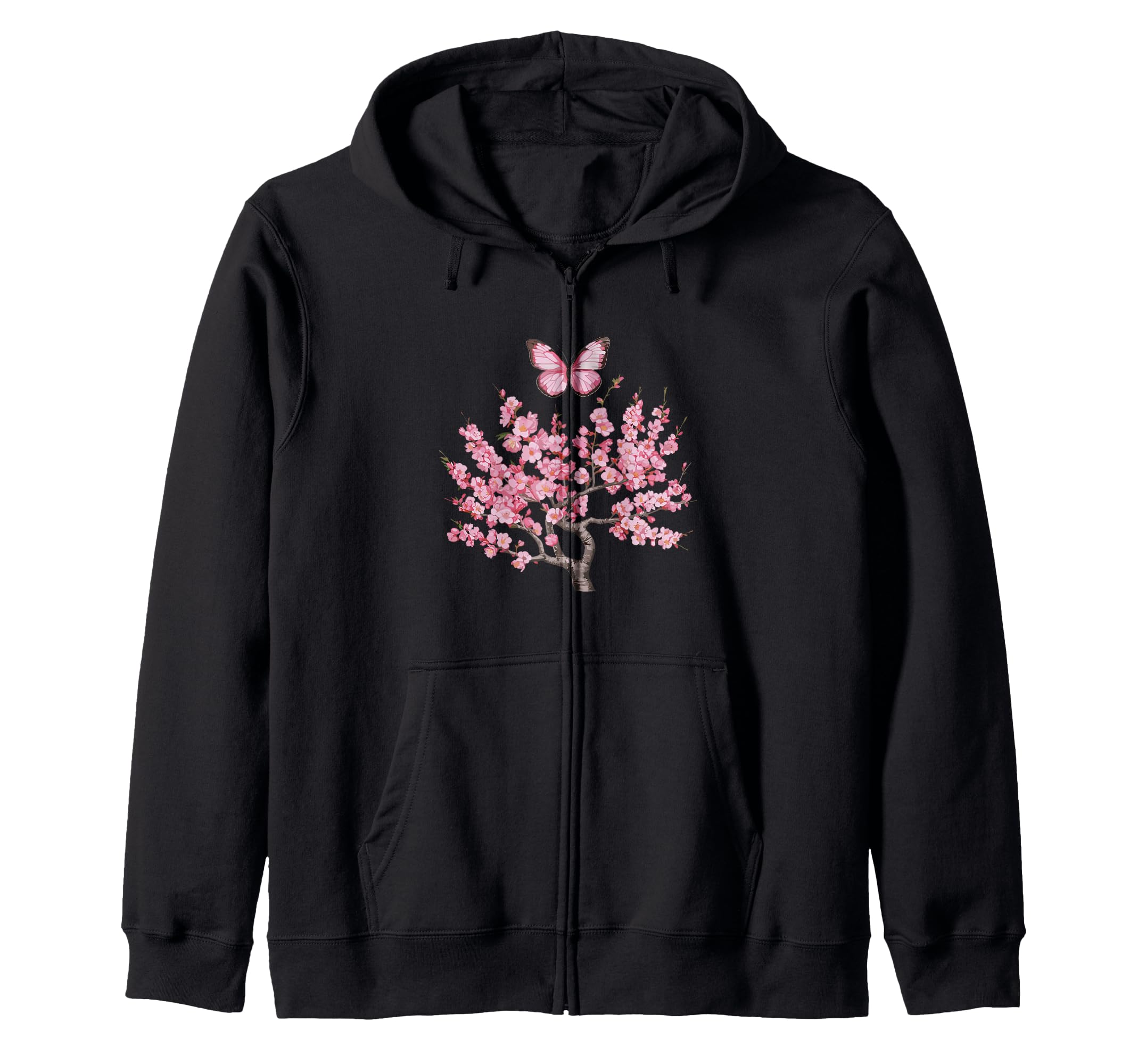 

Cherry Japanese Japanese Hoodie Blossoms, Butterflies, Fans, Zip-Up чорний