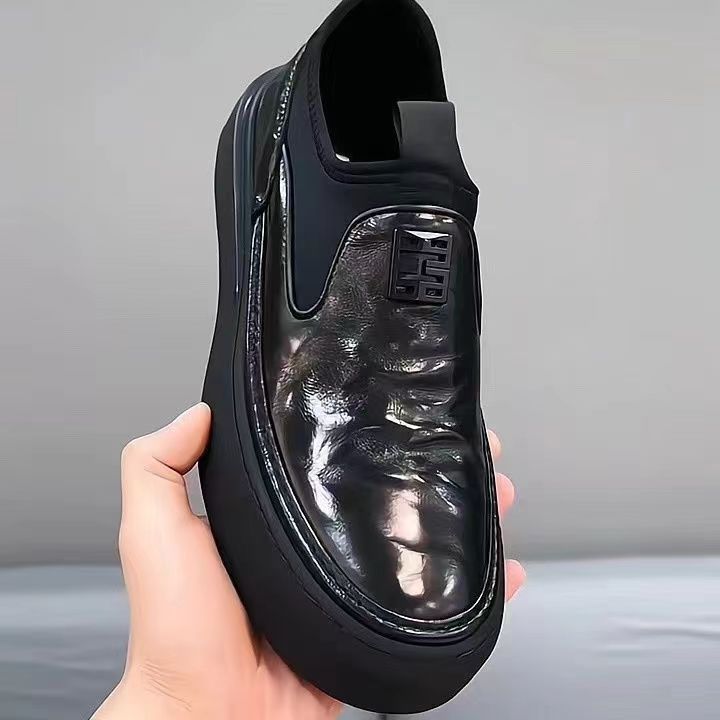 Loafers Men's 2025 Spring New Men's Shoes Platform Leather Shoes British Style Increase Round Head One Pedal Lazy Shoes Tide