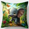 1/4pcs 2D Flat- Cute Cartoon Baby Elephant Jungle Throw Pillow Covers Home farmhouse outdoor decoration cushion cover