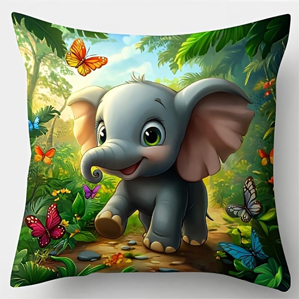1/4pcs 2D Flat- Cute Cartoon Baby Elephant Jungle Throw Pillow Covers Home farmhouse outdoor decoration cushion cover