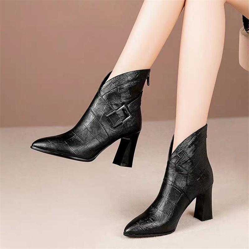 Fashion Sexy Women Boots 2025 Autumn and Winter V-Neck High Heels Ankle Shoes Boots Leather Booties Feminina Woman Wedding Party Shoes