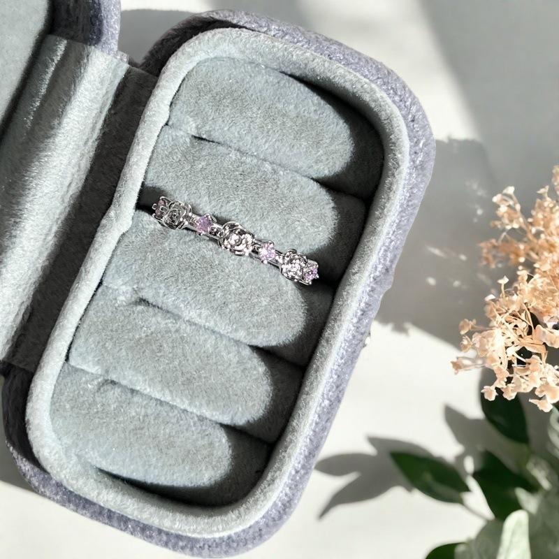 French Light Luxury Cross-Color Mixed Zircon Rose Open Ring Ring Women'S Niche Premium Thorn Ring