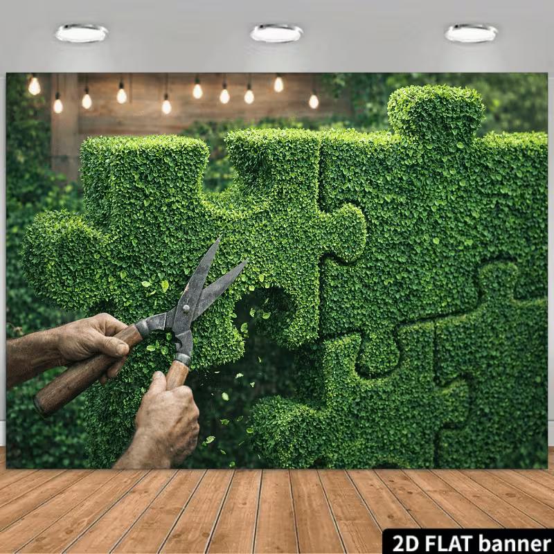 

2D Green Jigsaw Puzzle Backdrop, Gardening & Autism Awareness Banner 47.2x31.5inch/120*80cm