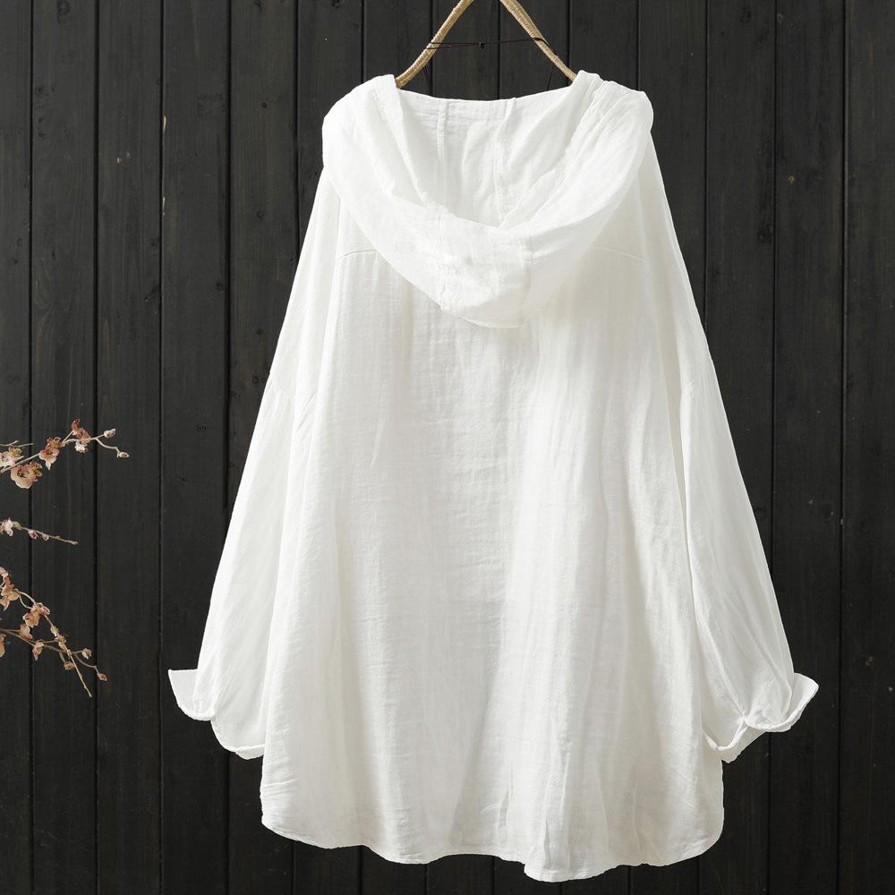 Cotton Yarn Hoodies Cardigan for Women Spring Japan Style Hooded Short Long Solid Shirts and Blouse Big Size Tops
