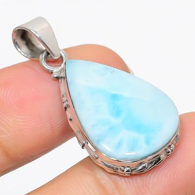 Natural Republic Larimar Gemstone 925 Solid Sterling Silver Pendant 1.75" G2W52