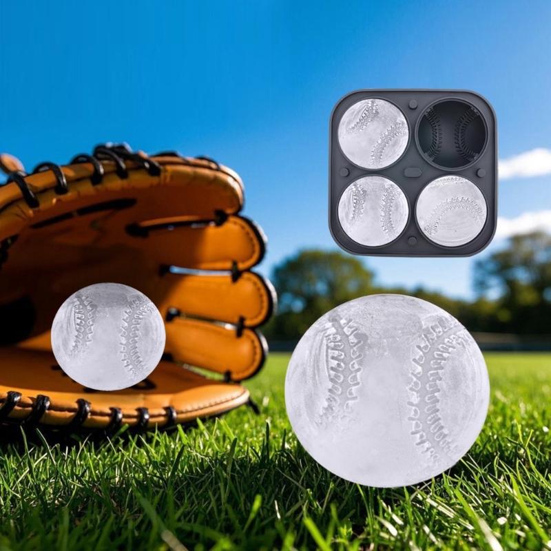 Moule à glaçons en forme de balle de baseball 3D Silicone Fabricant de boules de glace rondes pour boissons créatives et fêtes Outil de fabrication de bâtonnets de glace
