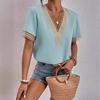 Women's V-Neck Lace Loose Top Commuter Short Sleeve Shirt Women's Splicing Design
