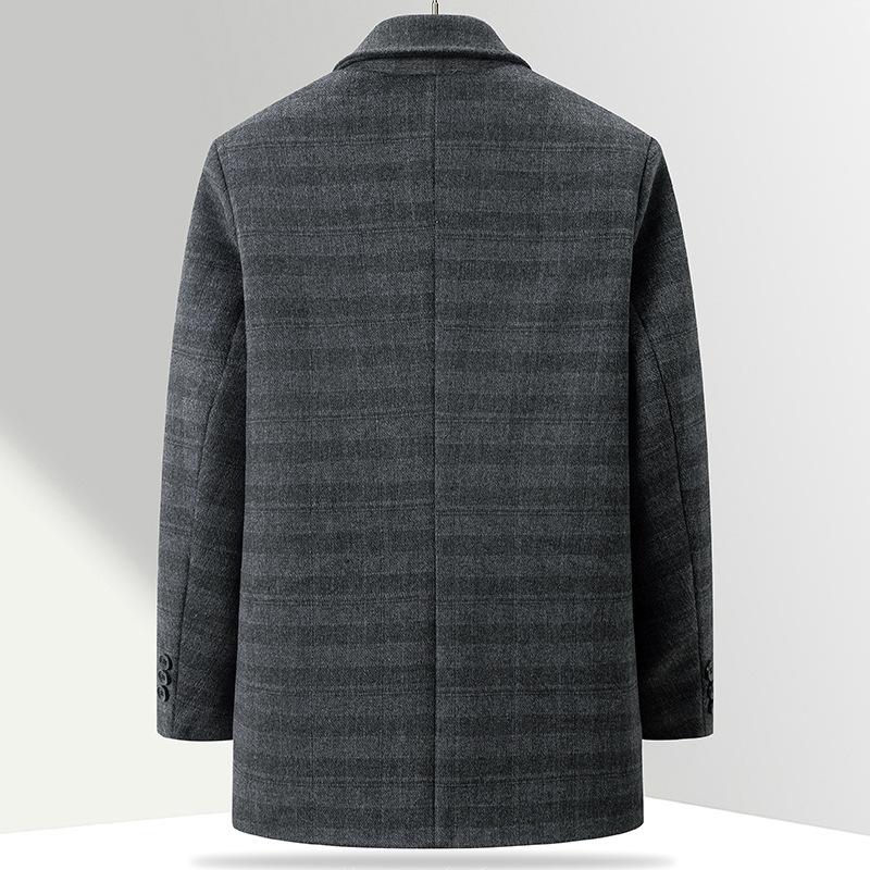 Manteau en laine pour hommes d'âge moyen et âgés, doublure amovible en duvet, manteau tartan pour papa