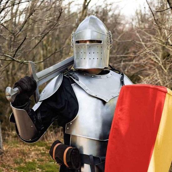 Medieval full Barbuta Knight Armor Full Mild Steel LARP Cosplay Costume for Halloween Warrior Fully Wearable Armor Outfit