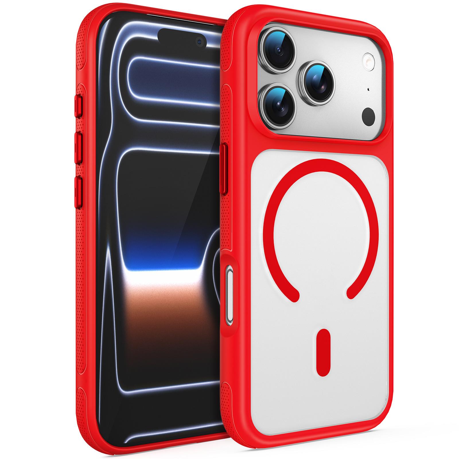 

Magnetic Frosted Phone Case For Magsafe iPhone 17 16 Pro 15 14 13 12 Max Translucent Wireless Charge Anti-fall Protective Cover iPhone 15 Pro Max червоний