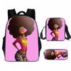 African Girl Schoolbag Three-piece Set, Primary School Students Backpack, Computer Bag, Large Capacity