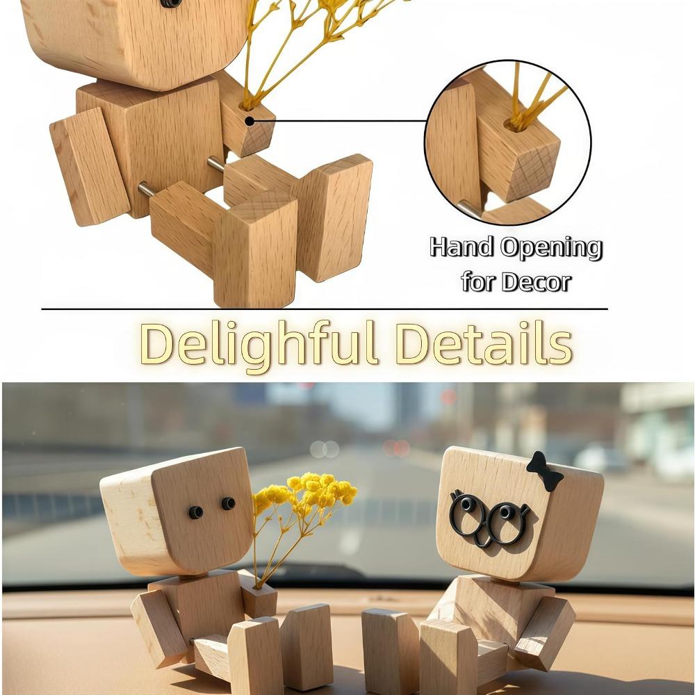 Shaking Feet Wooden Doll Set with Spring Legs, Shaking Wooden Man Figurine for Car Dashboard and Desk, with12 Magnetic Expressions Gifts
