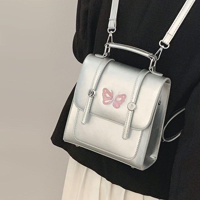 

Premium Backpack Women S Backpack Fashion Solid Color Textured School Bag Girls College Student Handbag 18*20*19*9 серебряный