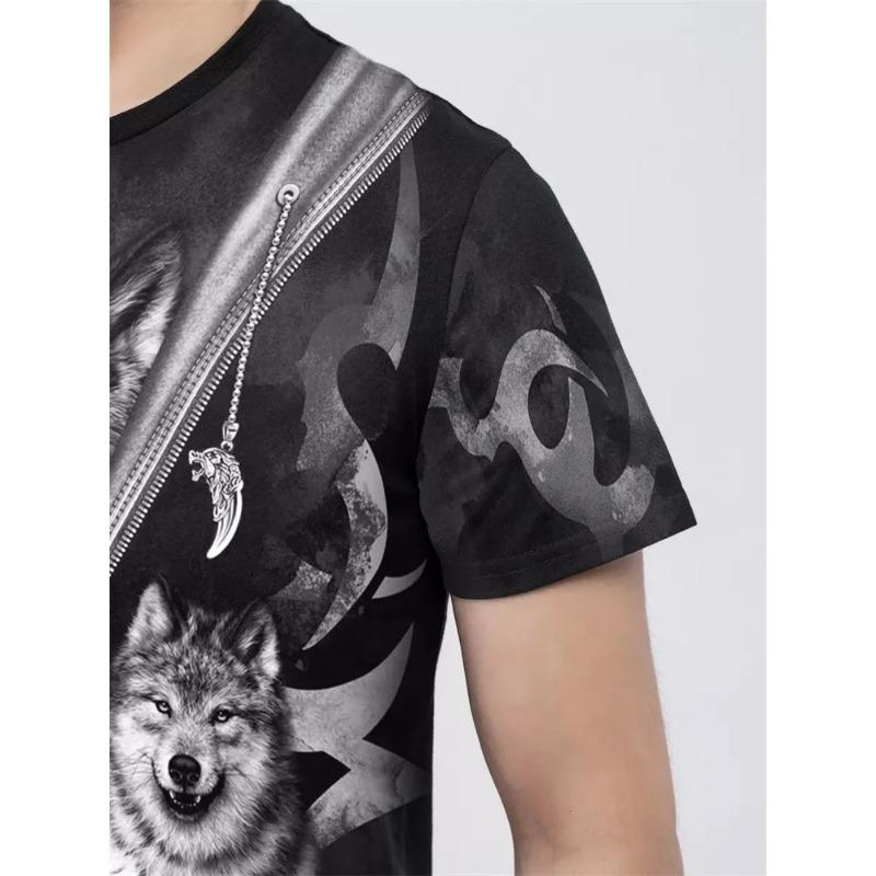 Summer TShirt Animal Wolf 3D Printed Short-Sleeved Street Shoot Oversized Tops Fashion Casual Wear Mens TShirt