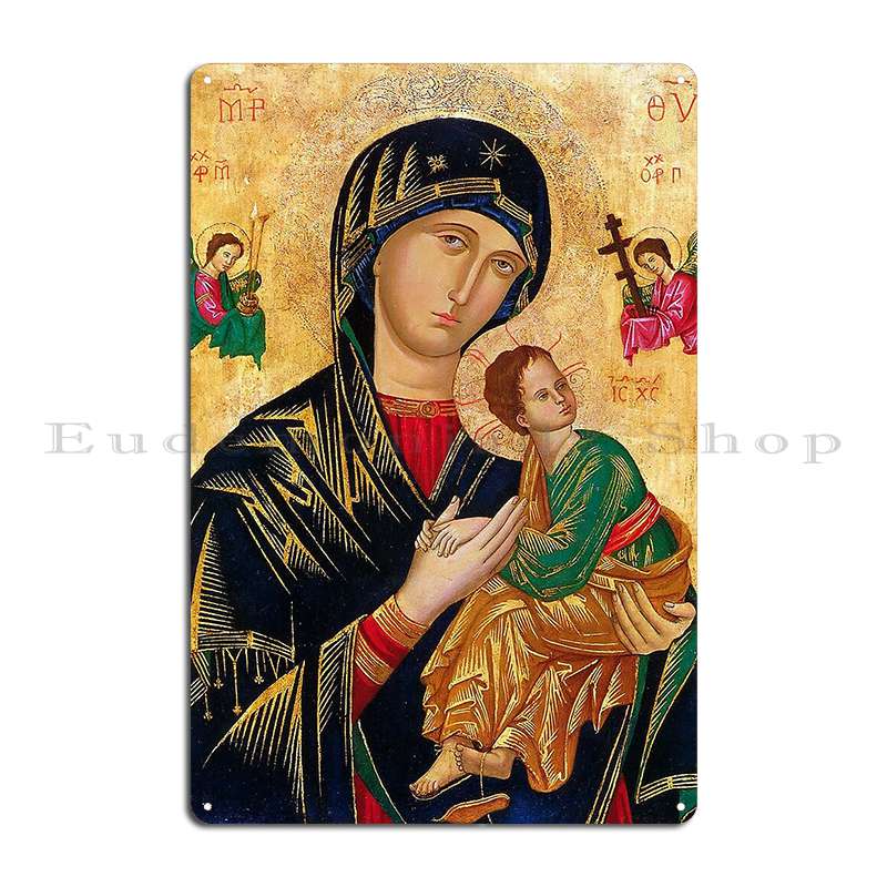 Our Lady Of Perpetual Help Russian Orthodox Icon Madonna And Child Virgin Mary Metal Plaque Poster Bar Create Tin Sign Poster 20x30cm