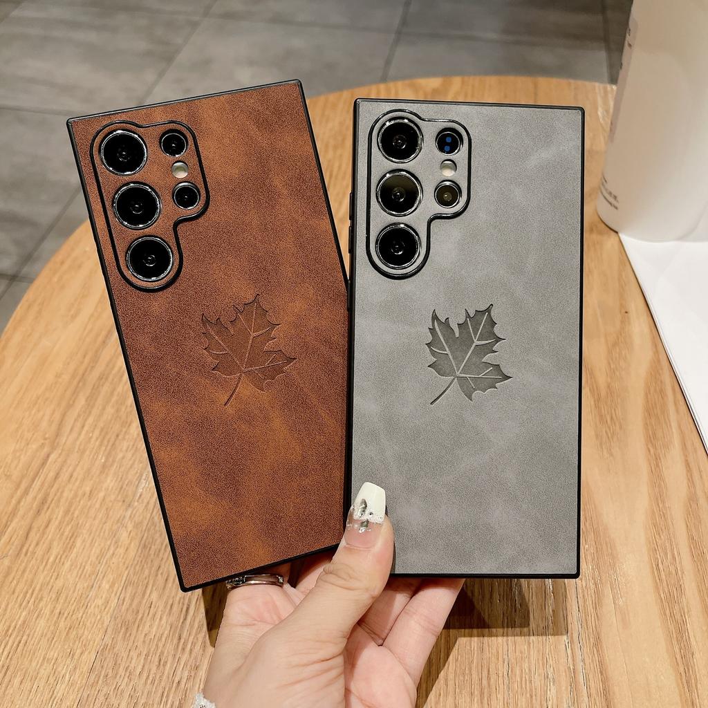 Suitable for Samsung S25ultra Phone Cases: S24U Skin-like Texture, S23fe Lambskin, Maple Leaf, S22 Shockproof