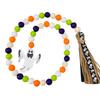 Spooky Halloween Wooden Beads Garland with Tassel and Pumpkin Skeleton Tag Tiered Tray Decor for Festive Home Party Supplies