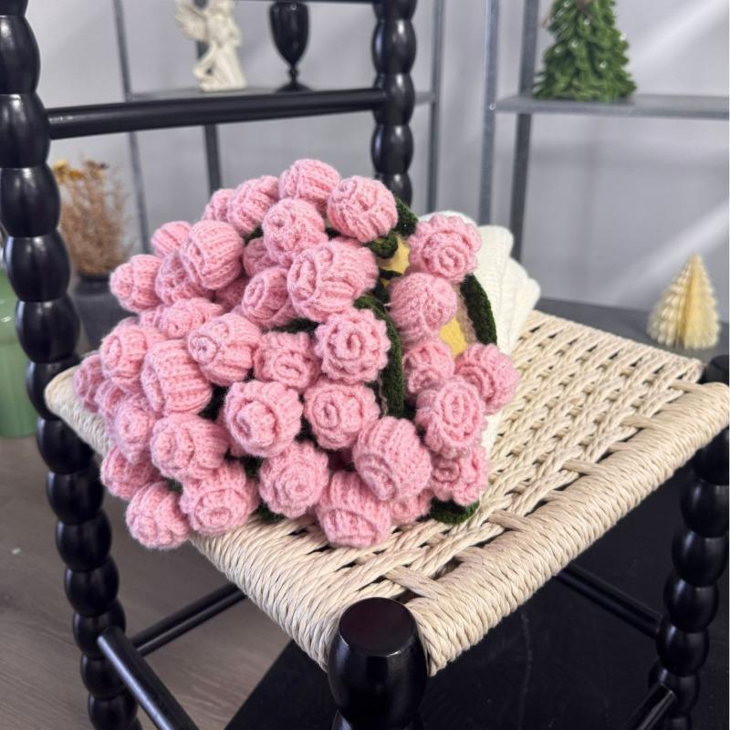 Country-style Rose Bouquet Blanket Valentine's Day Gift for Best Friends Knitted Hyacinth Wool Blanket