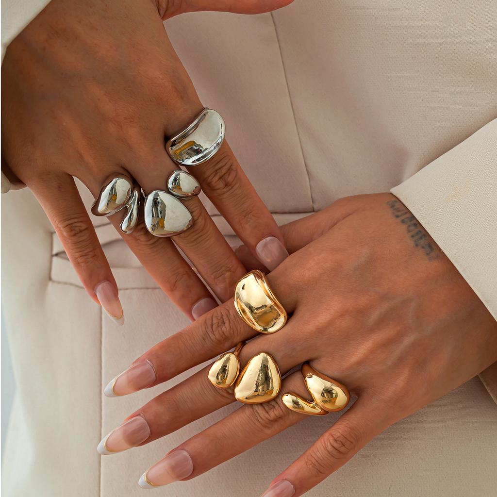 Accessories Simple Pleated Geometric Jewelry INS Wind Irregular Design Feeling Hug Ring Set Women