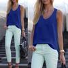 Solid Color Round Neck Sleeveless Chiffon Blouse Summer Women Vest Tank Top