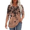 Women's Fashion Round Neck Pleated Front Placket Solid Color 3/4 Sleeve Top