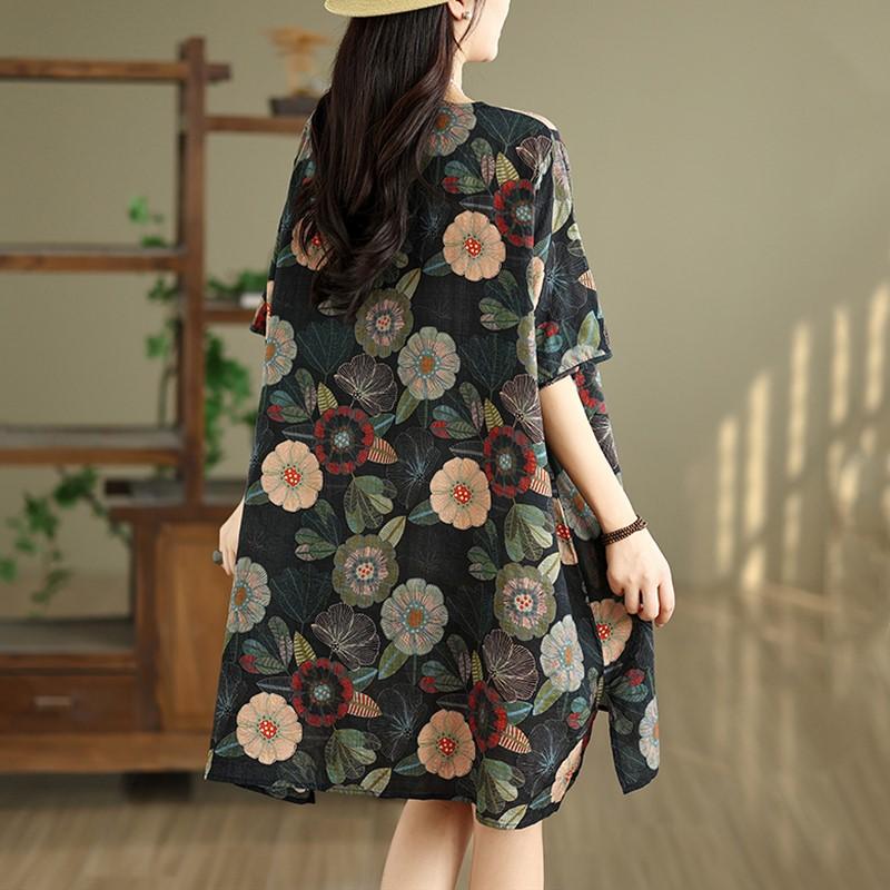 Short sleeve Plus size Cotton vintage floral new in dresses for women casual loose mini summer dress
