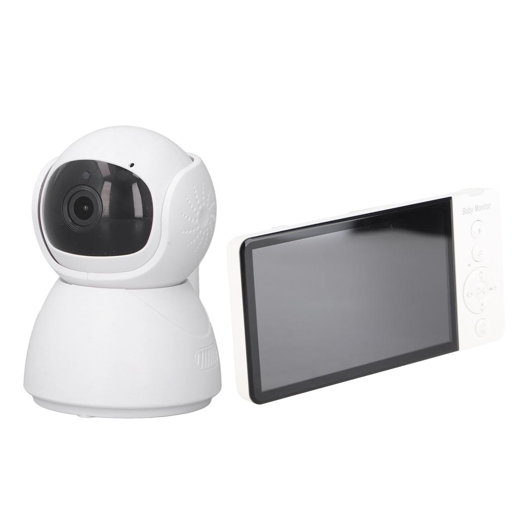 Video Baby Monitor 5.0 In LCD Screen 2.4GHz White 2 Way Voice 100‑240V Night Vision 5000mAh Baby