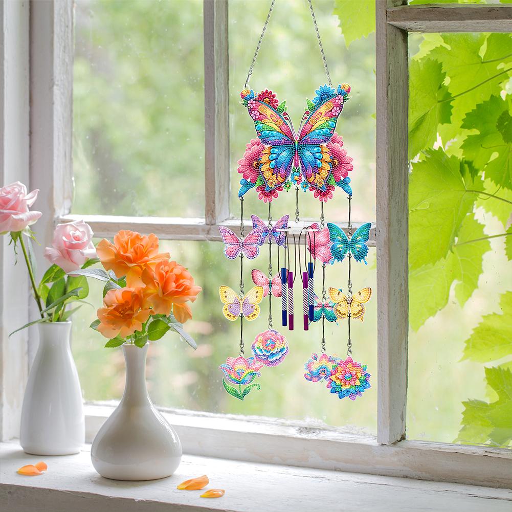 5D DIY Butterfly Wind Chime Double Sided Diamond Painting Home Decor 5D DIY Diamond Painting Dots Pendant for Home Wall Decor