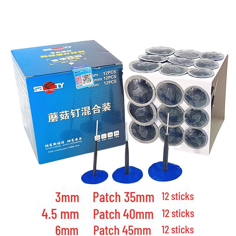 Mushroom Nail Tire Repair Plug & Patch Set for Vacuum Tires (3mm, 4.5mm, 6mm)