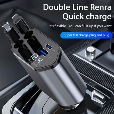 1 ADET 4'ü 1 arada 120W Araç Şarj Cihazı Geri Çekilebilir Araç Çakmak Adaptörü USB Tip C Hızlı Şarj Kablosu IPhone Xiaomi Huawei Samsung İçin