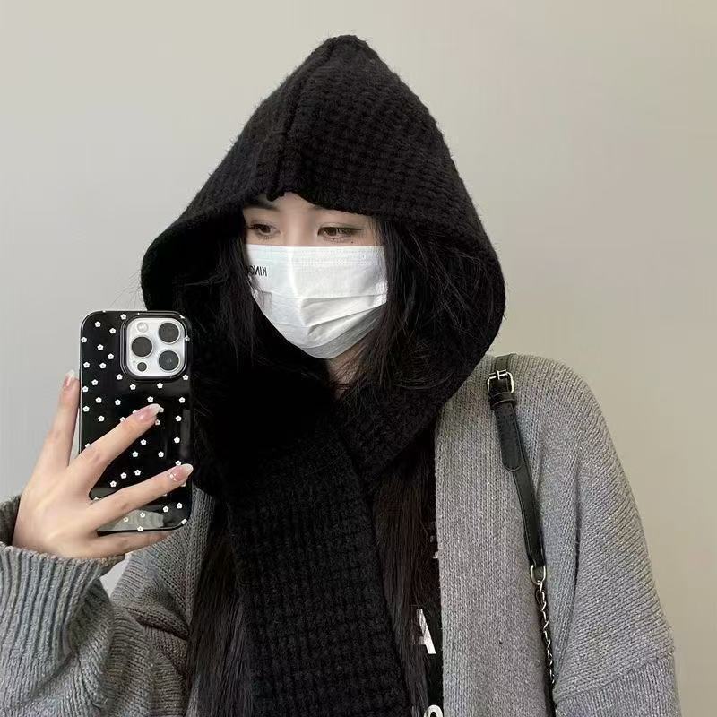 Hooded Shawl Hat Scarf Integrated Warm Autumn and Winter Dual-purpose Knitted Cape Versatile Fashion Hat