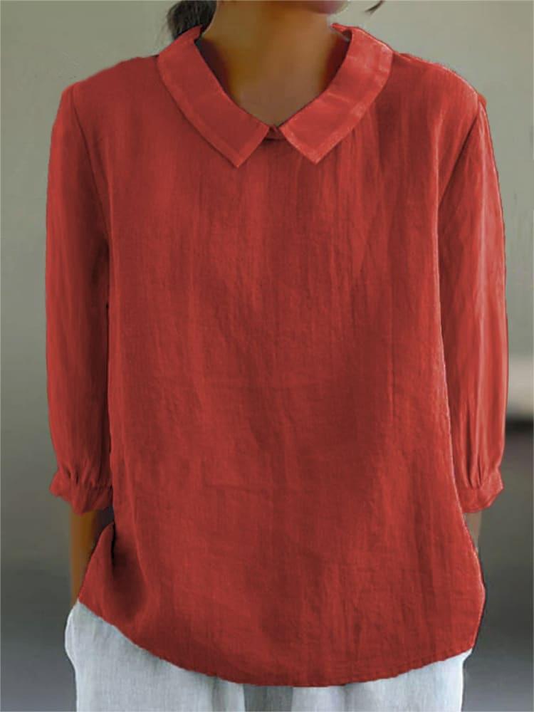 Women's Peter Pan Collar Cotton Blouse 3/4 Sleeve Loose Casual Pullover Shirt Summer Solid Textured Tunic Top