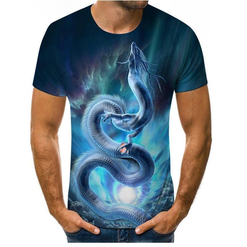 Men's T-shirt with Divine Animal Pattern 3D Digital Printing Round Neck Short Sleeved Fashionable Top