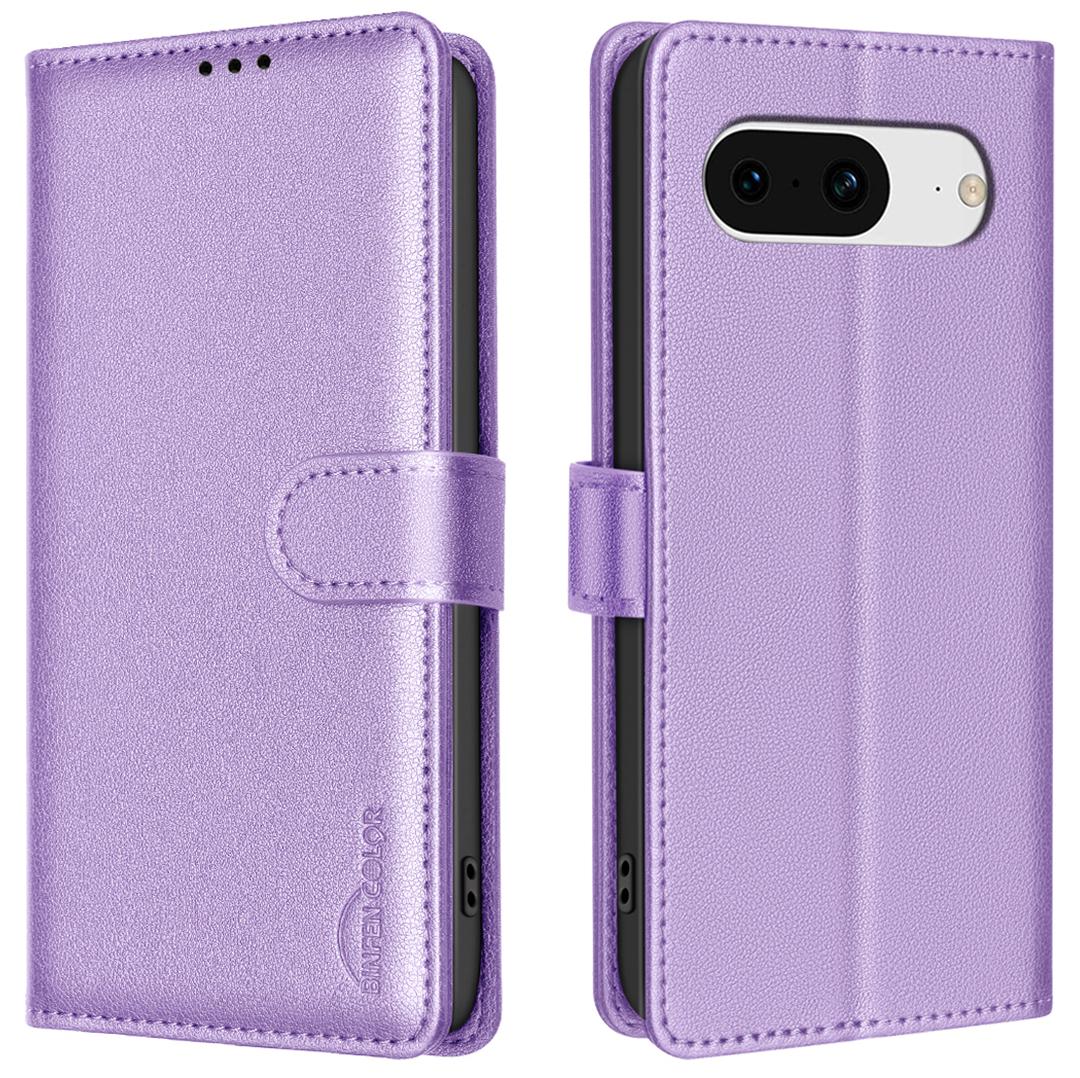 

BINFEN COLOR BF32 For Google Pixel 8 Wallet Stand Phone Case Litchi Texture RFID Blocking Leather Phone Cover Purple