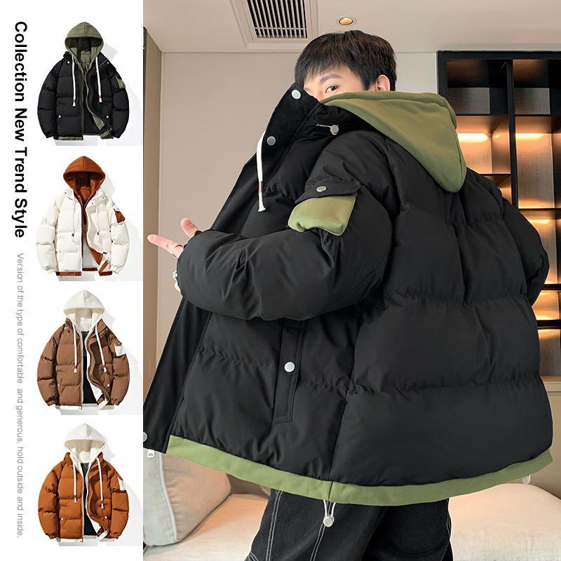 

Men s and women s down jackets men s winter trend fake two pieces youth fashion casual versatile thickened couple cotton jacket XXXL