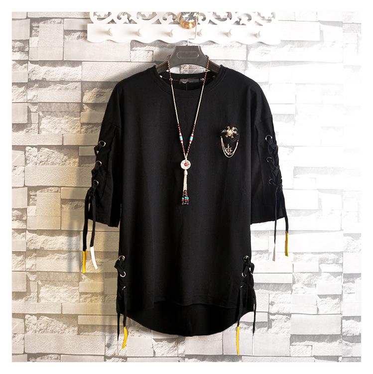 Men's Summer Mid-Length Personalized Loose Short Sleeve T-Shirt Casual Design Tops