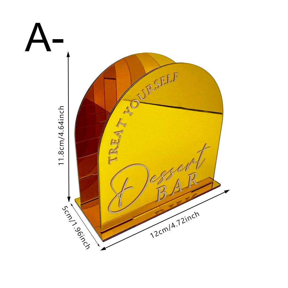 Half Circle Golden Mirror Acrylic Welcome Signs for Wedding Party Durable Waterproof Tabletop Napkin Storage Rack