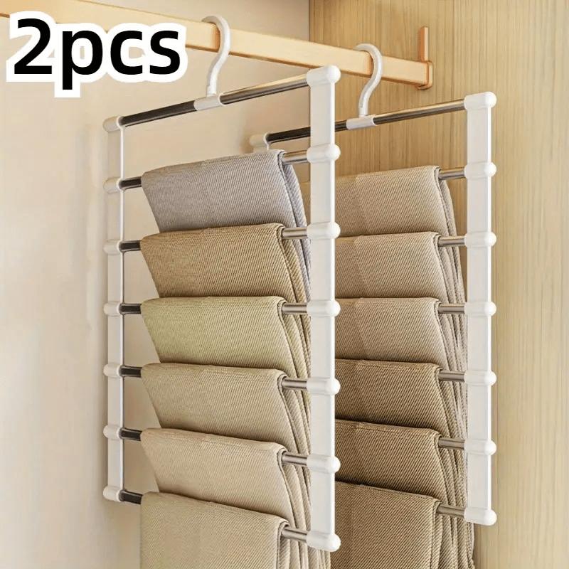 

Multi Layer Stainless Steel Folding Pants Rack - A Space Saving Wardrobe Organizer Suitable for Pants and Scarves 2pcs
