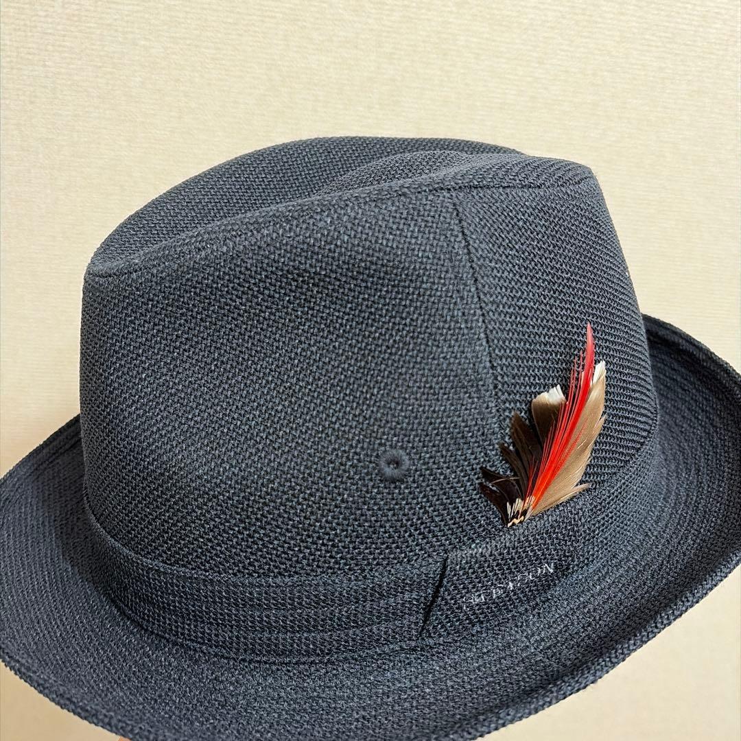 Used STETSON Folded Hat with Feather Navy