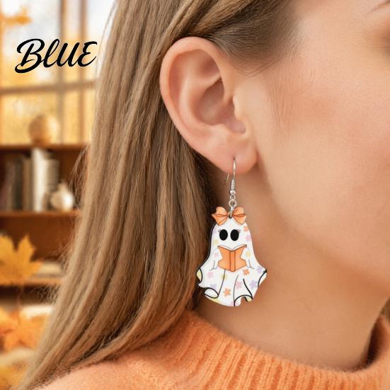 Lightweight Acrylic Earrings Cute Reading Ghost Earrings Sweet Bowknot Drop Unique Halloween Gifts Jewelry for Women Girls Fashionable
