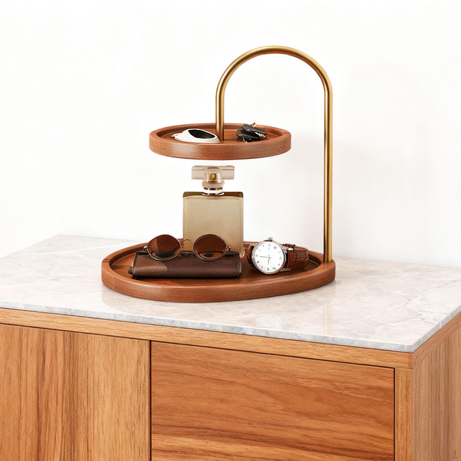 

Necklace Display Stand 2 Tier Jewelry Holder Rustic Round Storage Tray Organizer for Salon