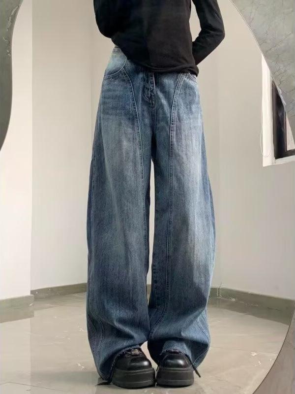 Retro Blue High-Waist Wide-Leg Jeans for Women - 2026 Loose Curved Design