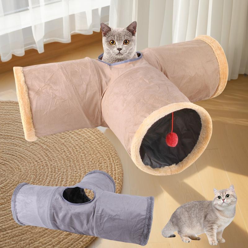 Collapsible Cat Winter Suede Tunnel for Puppy Rabbit Kitten Play Chase Hide Tunnel,Interactive Bedding Toy In 2 Ways 3 Ways