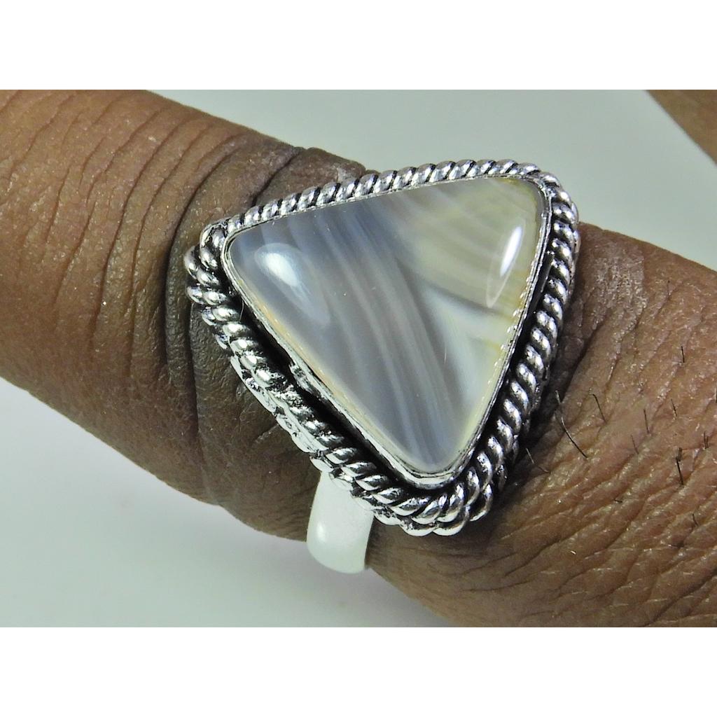 Natural Botswana Agate 925 Solid Sterling Silver Ring Size US-8.5 PG-170