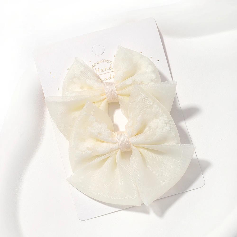 2pcs/set Lovely Lace Bows Hair Clips for Girls Sweet Solid Color Gauze Clip Soft Hairpins Pink Princess Kids Hair Accessories