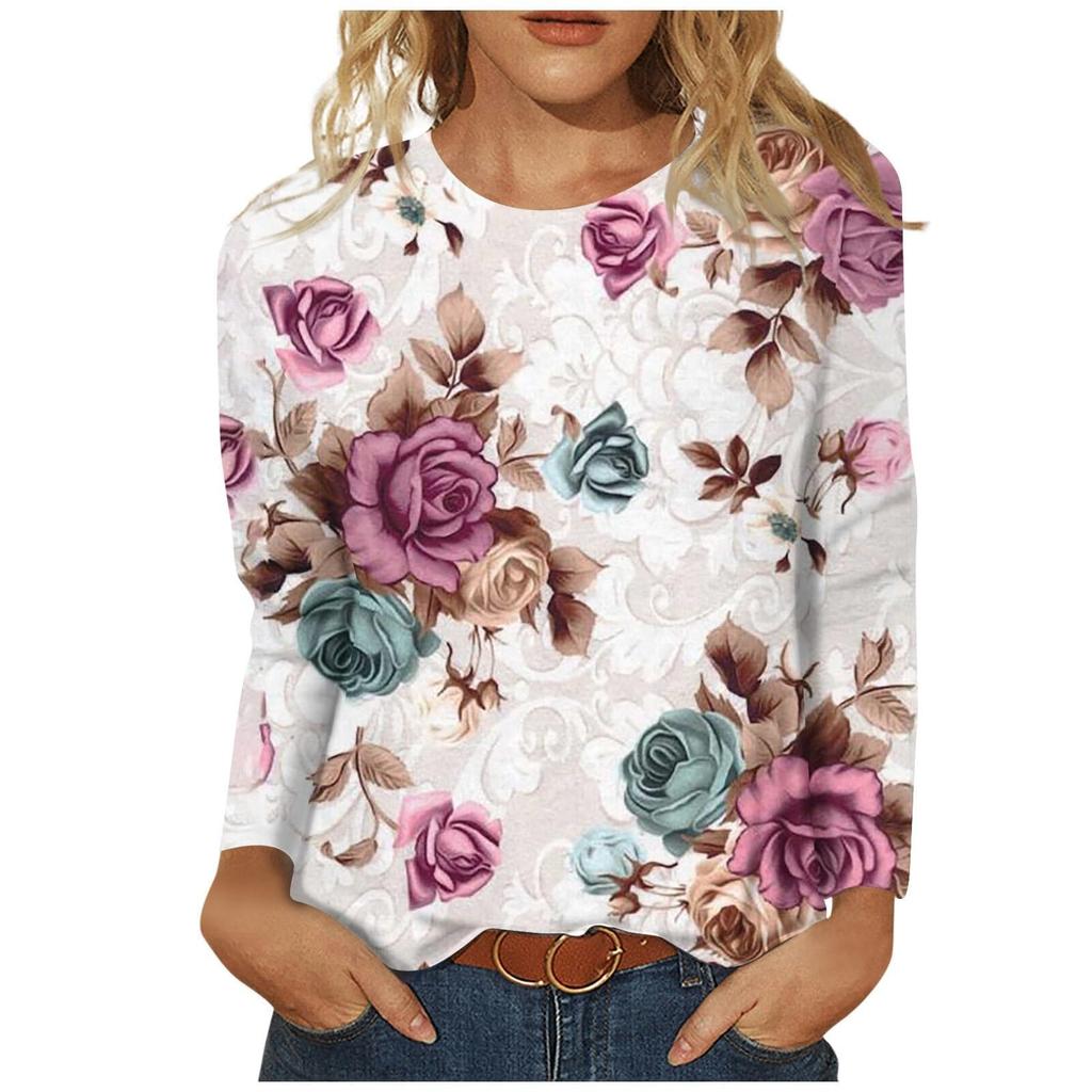 Women's 3D Printed Retro Floral Print T-shirt Fashion Long Sleeve Round Neck Regular Tops Holiday Weekend Spring Autumn