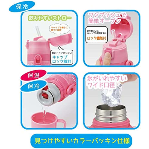 Skater 2WAY Straw with Cup Stainless Steel Kids Water Bottle 350ml Disney Princess 22 Girls SKCP3-A