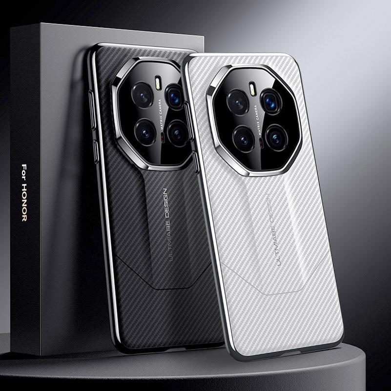 Carbon Fiber Pattern Plated Frame Phone Case For Honor Magic 7 Pro Magic7 Honor X9C Honor X60 Pro Camera protect Cover